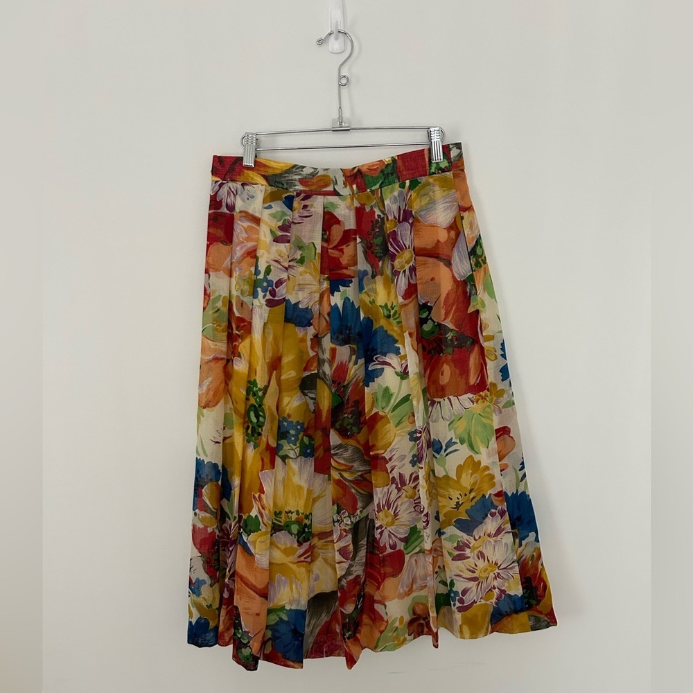 Vintage GEIGER Austrian Fine New Wool Colorful floral Pleated Skirt - Picture 10 of 11
